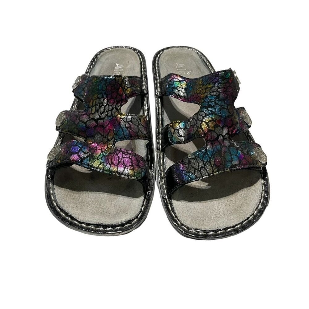 Alegria Wedge 3 Strap Sandals Glitter Multicolor Snake Rhinestone Sz 39 - Picture 2 of 8